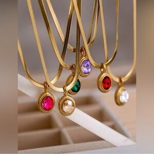 Gold Plated Stainless Steel 1pc Oval Champagne Pendant Necklace